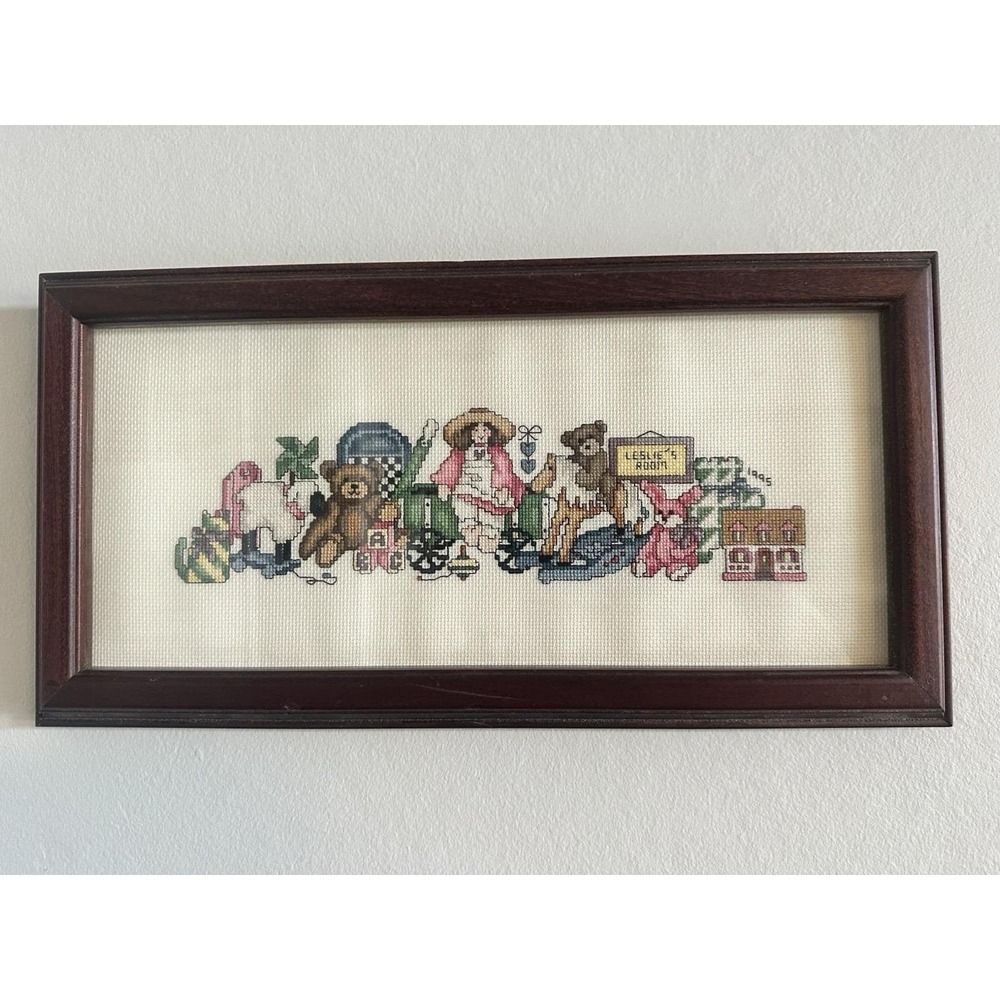 Finished Cross Stitch CHILDRENS ROOM THEME 15"x9" Framed